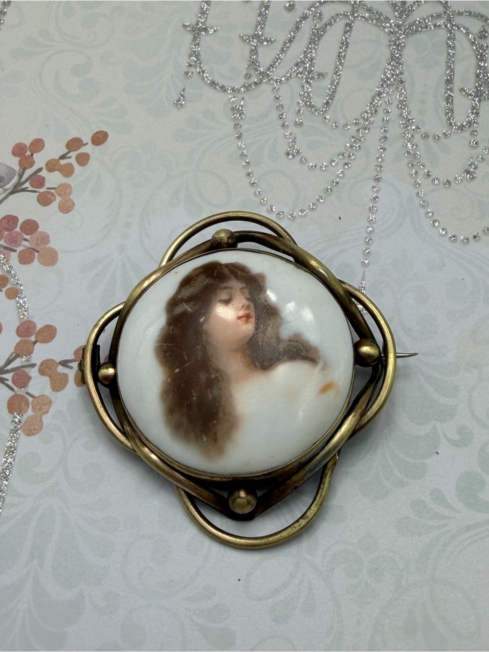 Vintage Victorian Porcelain Portrait Brooch #P88